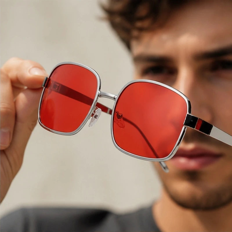 Mykonos Square Aviator Sunglasses - Red - metal frame - Brondals - Image 4