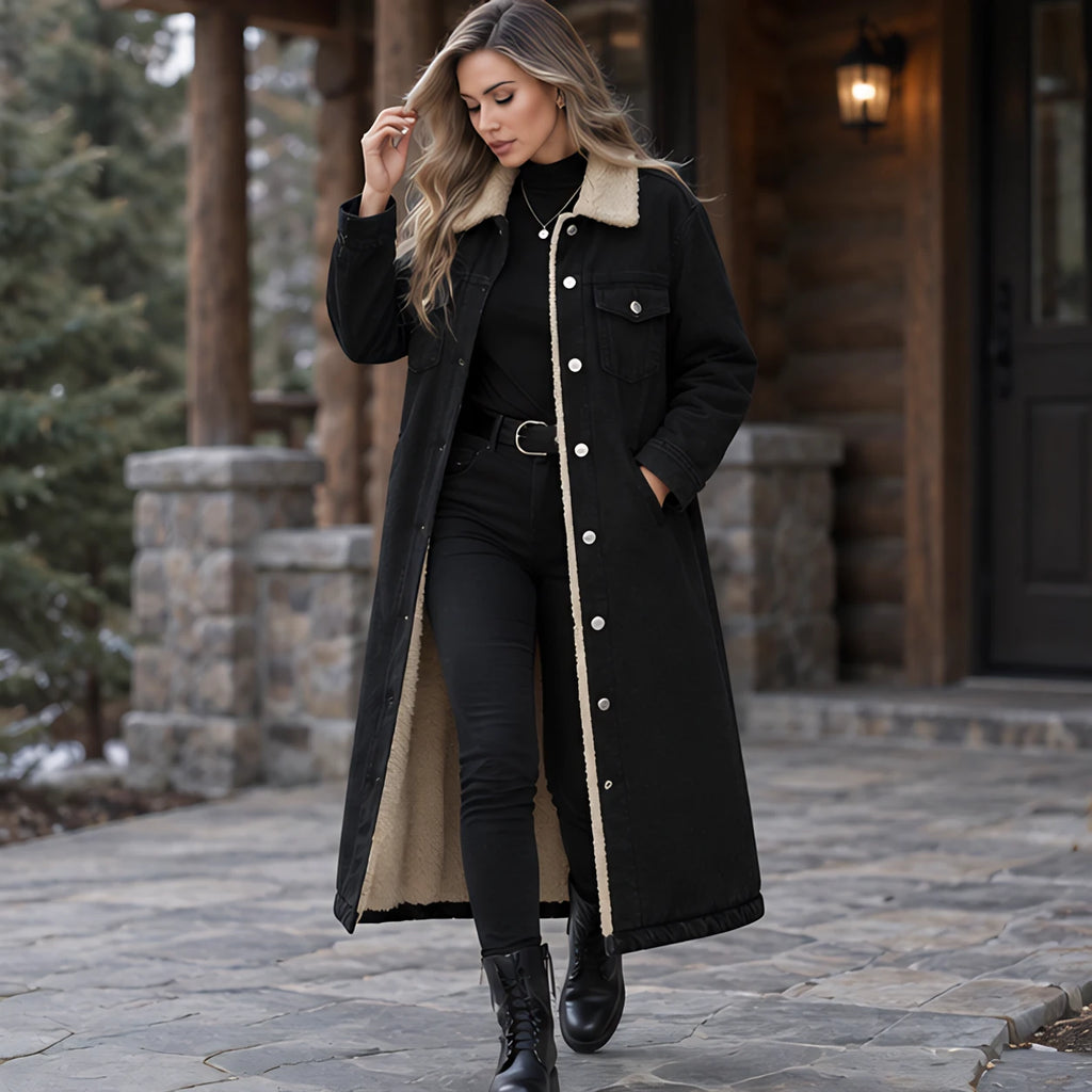 Nathalie Women's Fleece Lined Denim Coat - Black - 23 sept - Brondals - Image 2