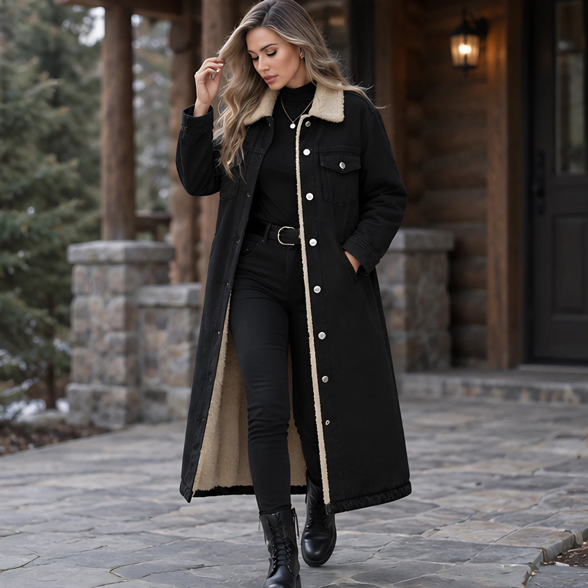 Nathalie Women's Fleece Lined Denim Coat - Black - 23 sept - Brondals - Image 2