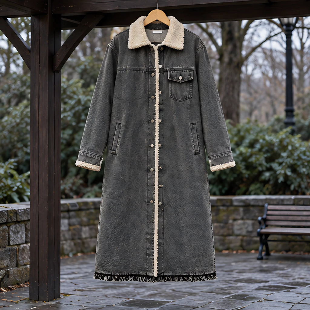 Nathalie Women's Fleece Lined Denim Coat - Gray - ai-processed - Brondals - Image 3
