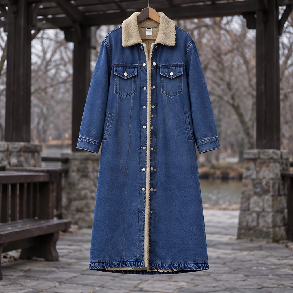 Nathalie Women's Fleece Lined Denim Coat - Deep Blue - ai-processed - Brondals - Image 3