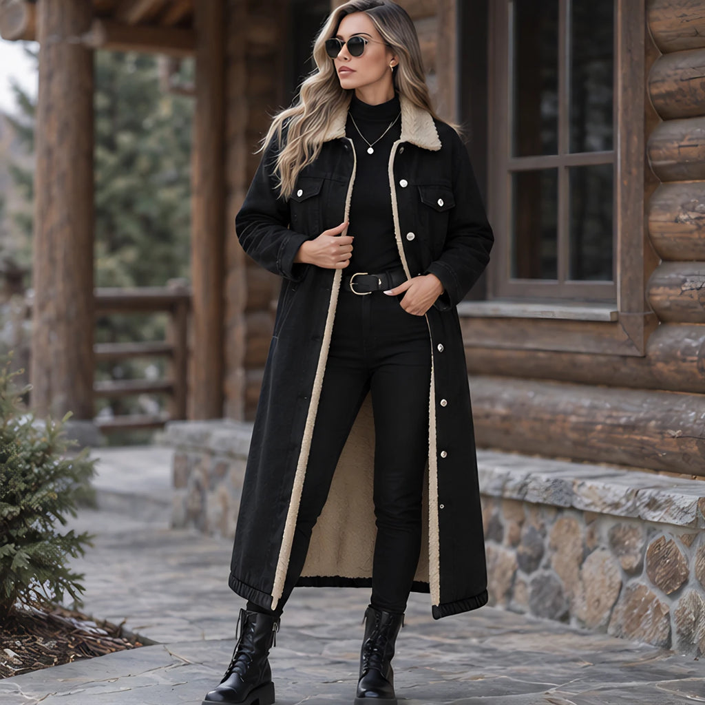 Nathalie Women's Fleece Lined Denim Coat - Black - Women's Clothing > Outerwear > Denim Coats - Brondals - Image 1