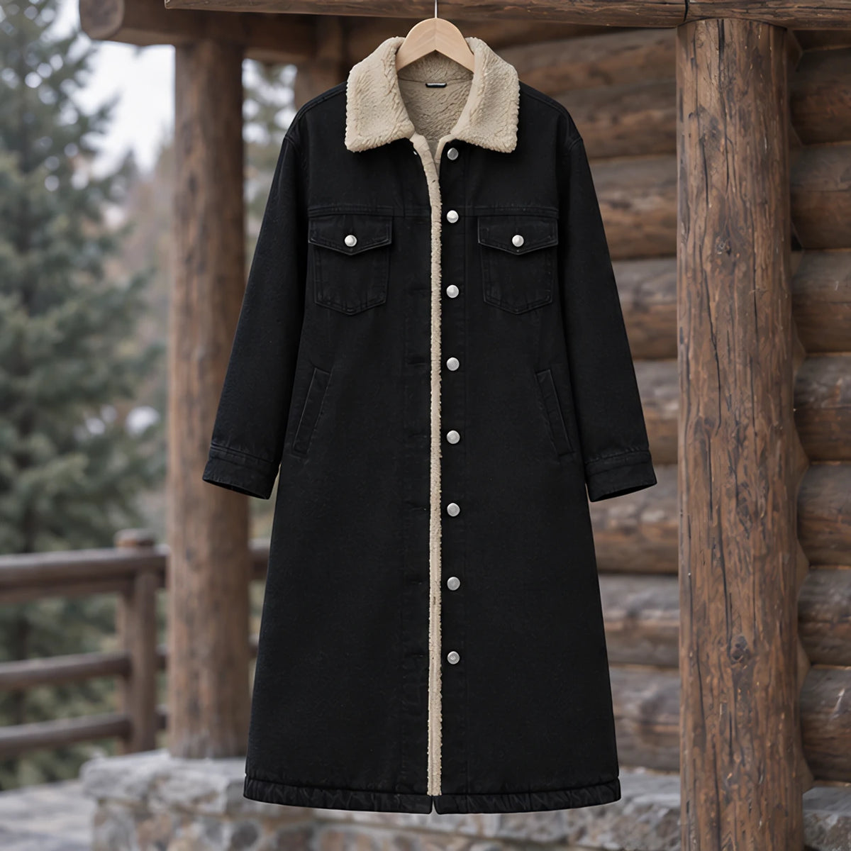 Nathalie Women's Fleece Lined Denim Coat - Black - ai-processed - Brondals - Image 3