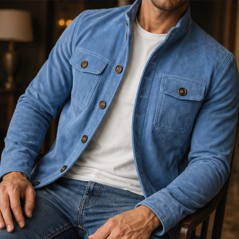 Nelson Structured Suede Jacket - Blue - suede jacket - Brondals - Image 3
