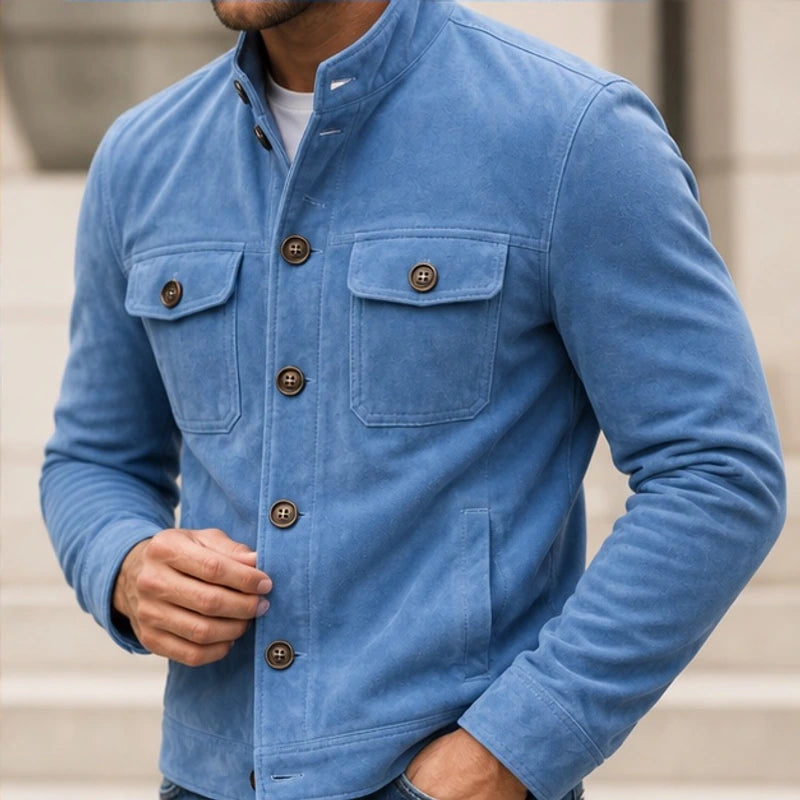 Nelson Structured Suede Jacket - Blue - structured jacket - Brondals - Image 4