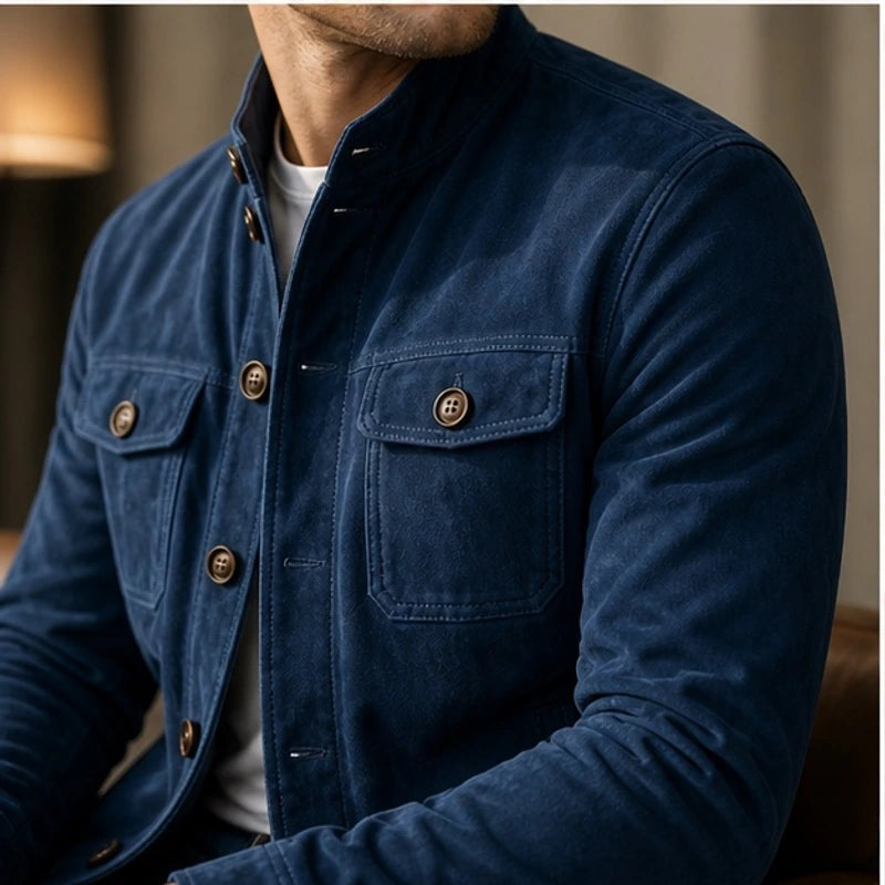 Nelson Structured Suede Jacket - Navy - structured jacket - Brondals - Image 4
