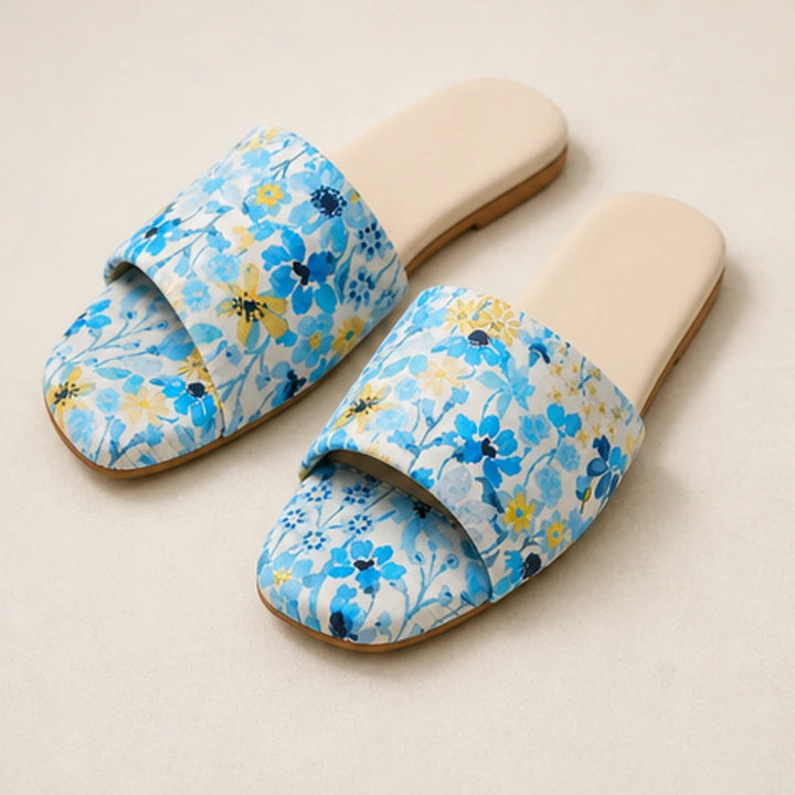 Nina Floral Flat Mule - Aqua Blue - square toe mules - Brondals - Image 5