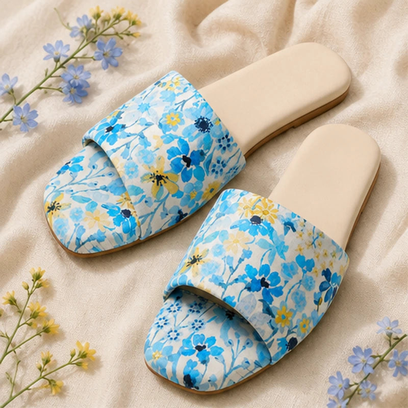 Nina Floral Flat Mule - Aqua Blue - flat mules - Brondals - Image 3