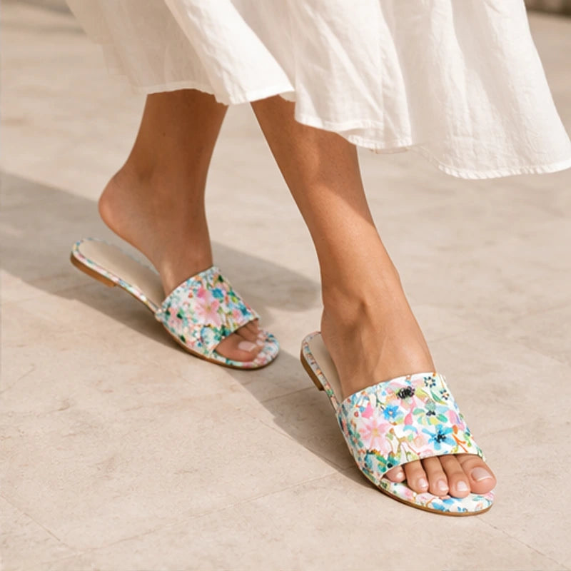 Nina Floral Flat Mule - Petal Pink - Mules - Brondals - Image 1