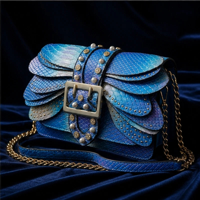 Aeshna Leather Crossbody Bag - Blue - structured bag - Brondals - Image 4