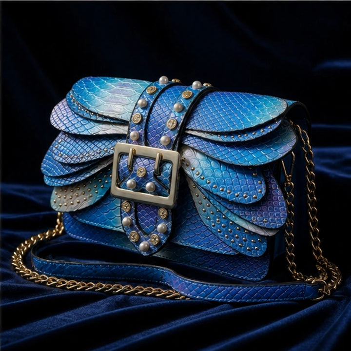 Aeshna Leather Crossbody Bag - Blue - structured bag - Brondals - Image 4