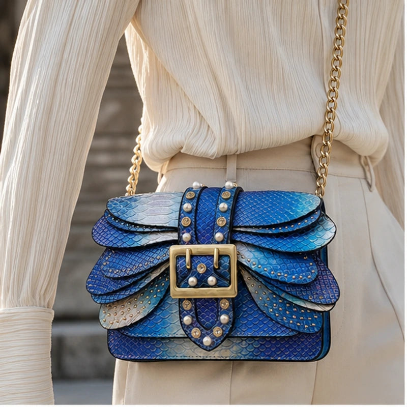 Aeshna Leather Crossbody Bag - Blue - chain strap - Brondals - Image 5