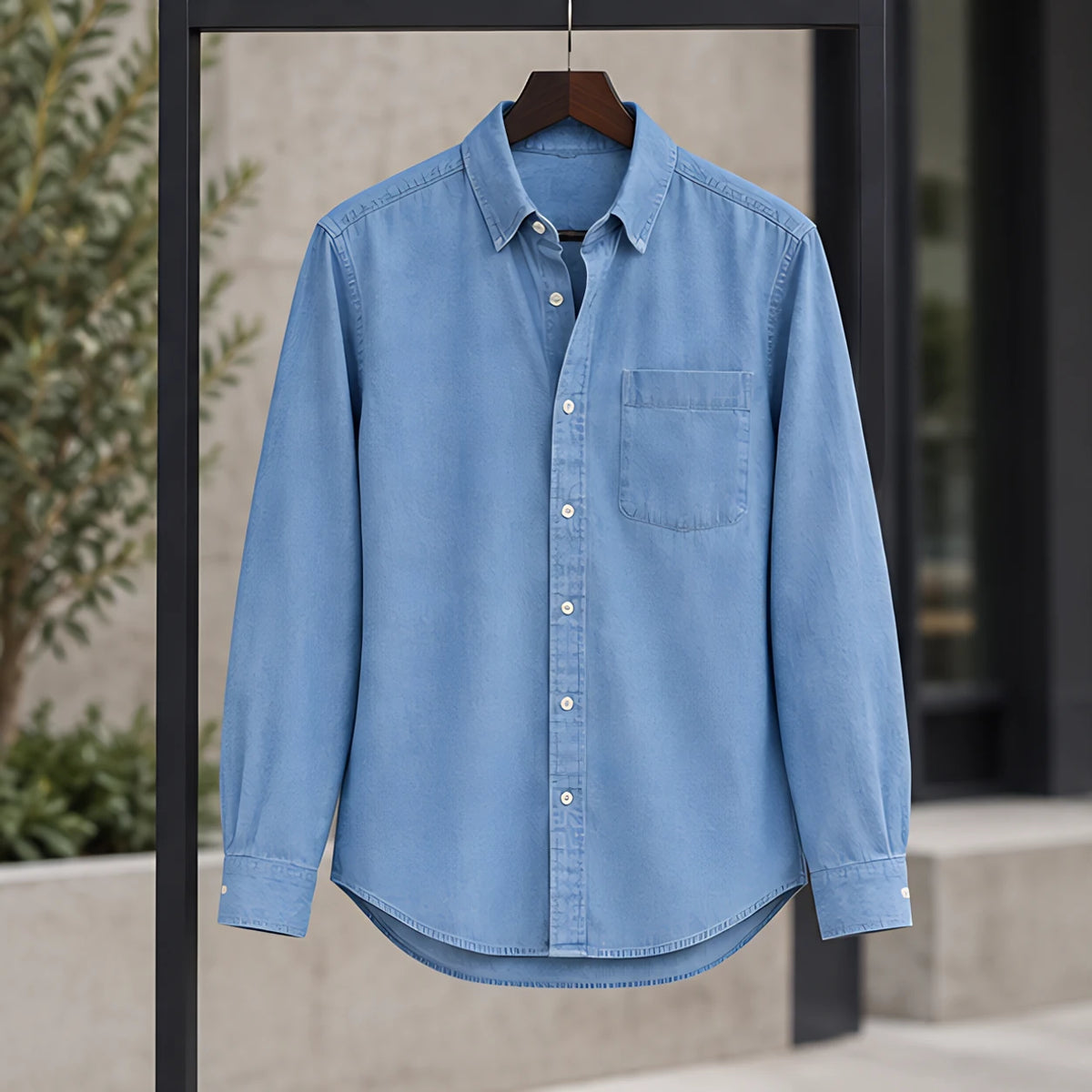 Northcote Men's Long Sleeve Cotton Chambray Shirt - Light Blue - Catalog Group: Clothing - Brondals - Image 2