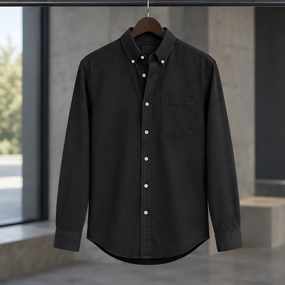 Northcote Men's Long Sleeve Cotton Chambray Shirt - Black - Catalog Group: Clothing - Brondals - Image 2