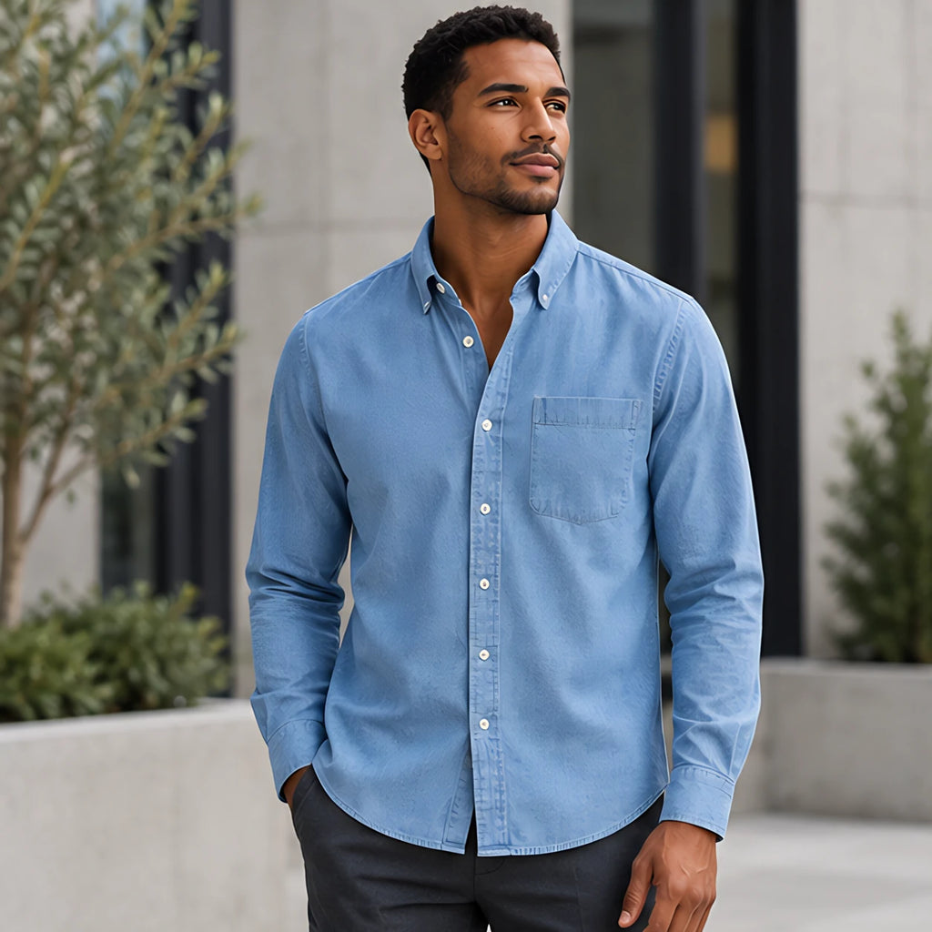 Northcote Men's Long Sleeve Cotton Chambray Shirt - Light Blue - Men's Clothing > Shirts > Chambray Shirts - Brondals - Image 1