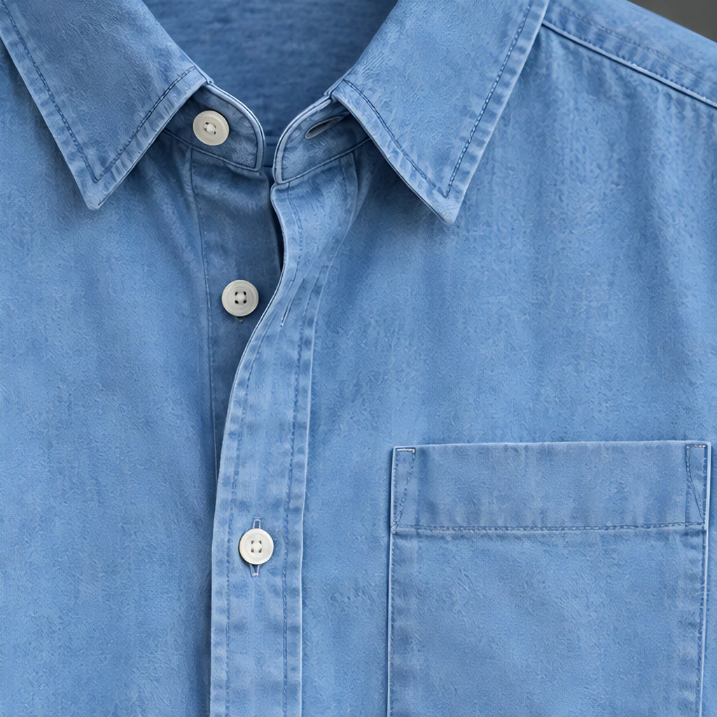 Northcote Men's Long Sleeve Cotton Chambray Shirt - Light Blue - Department: Men - Brondals - Image 3