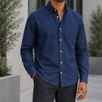 Northcote Men's Long Sleeve Cotton Chambray Shirt - Navy Blue - Men's Clothing > Shirts > Chambray Shirts - Brondals - Image 1