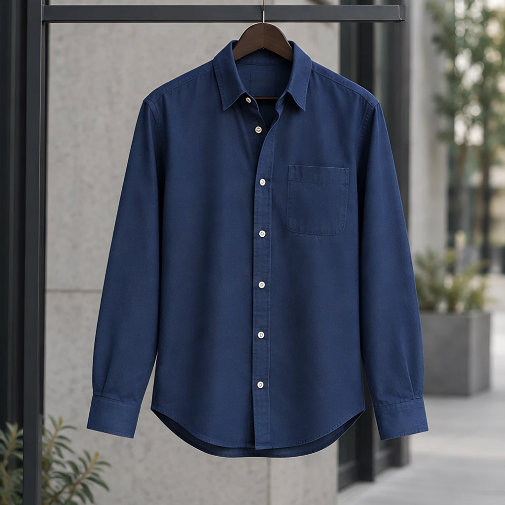 Northcote Men's Long Sleeve Cotton Chambray Shirt - Navy Blue - Catalog Group: Clothing - Brondals - Image 2
