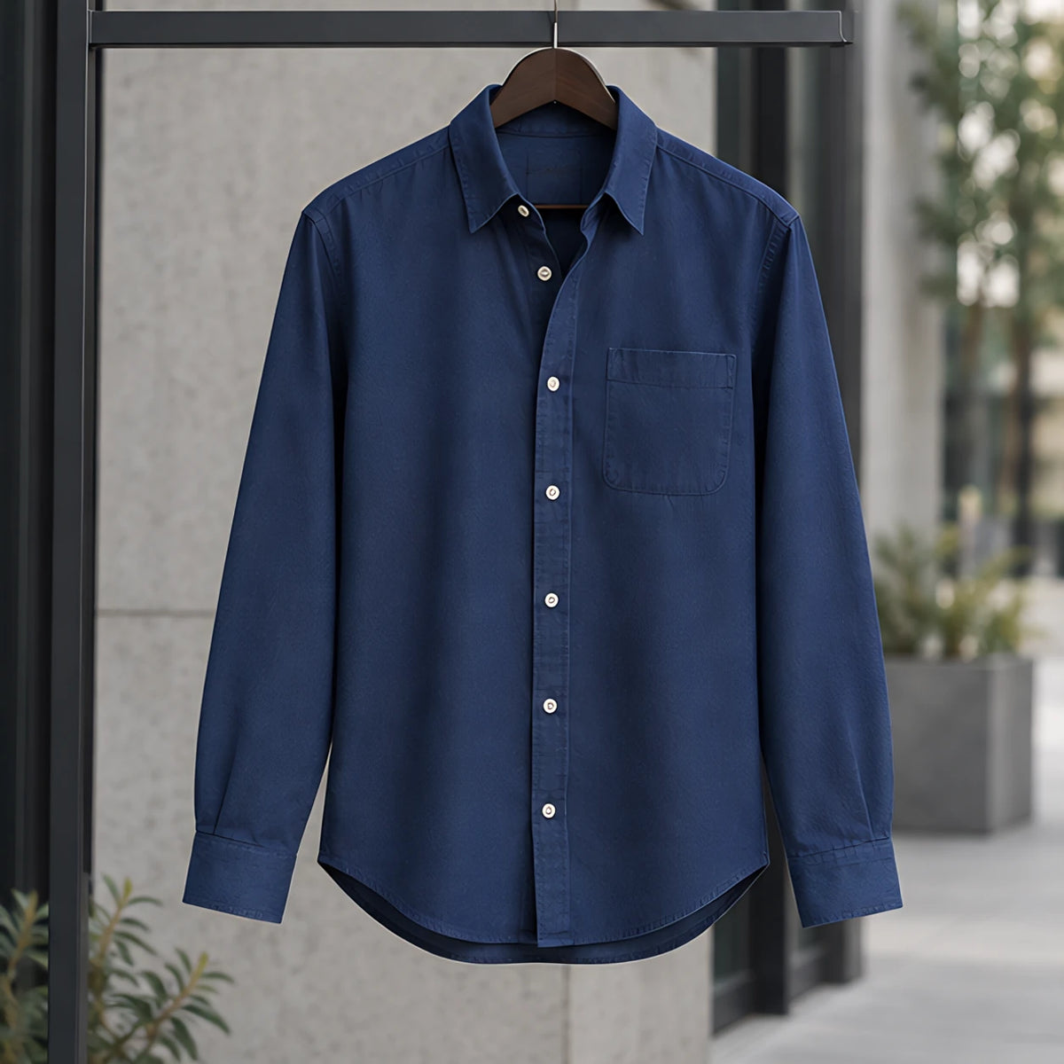 Northcote Men's Long Sleeve Cotton Chambray Shirt - Navy Blue - Catalog Group: Clothing - Brondals - Image 2