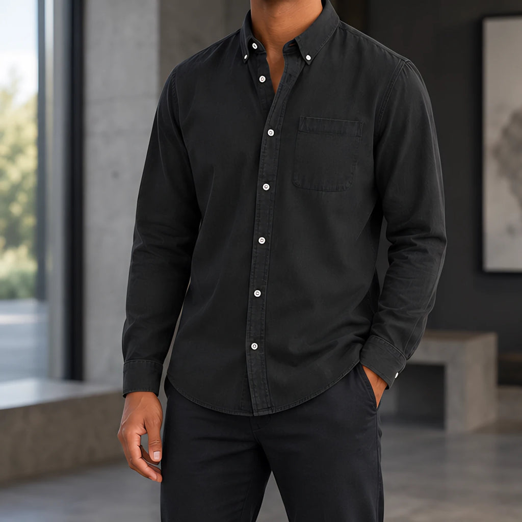 Northcote Men's Long Sleeve Cotton Chambray Shirt - Black - Men's Clothing > Shirts > Chambray Shirts - Brondals - Image 1