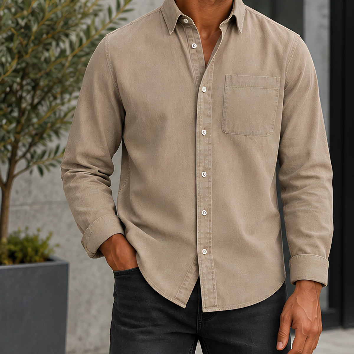 Northcote Men's Long Sleeve Cotton Chambray Shirt - Brown - Men's Clothing > Shirts > Chambray Shirts - Brondals - Image 1