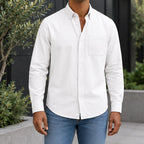 Northcote Men's Long Sleeve Cotton Chambray Shirt - White - Men's Clothing > Shirts > Chambray Shirts - Brondals - Image 1