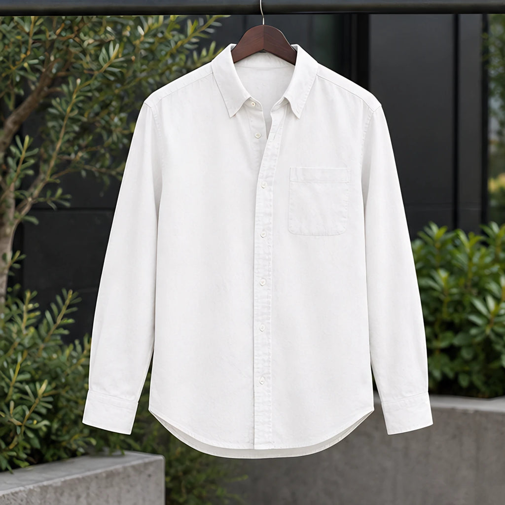 Northcote Men's Long Sleeve Cotton Chambray Shirt - White - Catalog Group: Clothing - Brondals - Image 2