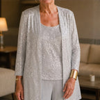 Octavia Sequined Wide-Leg Pant Set - Silver - Catalog Group: Clothing - Brondals - Image 2