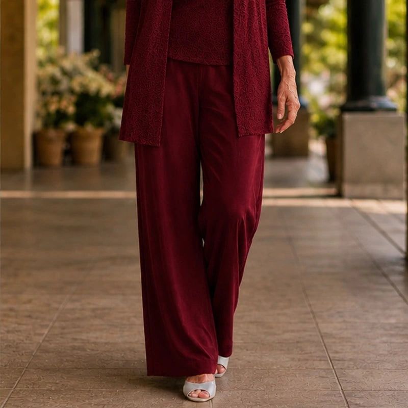 Octavia Sequined Wide-Leg Pant Set - Burgundy - Women's Clothing > Matching Sets > Three-Piece Pant Sets - Brondals - Image 1