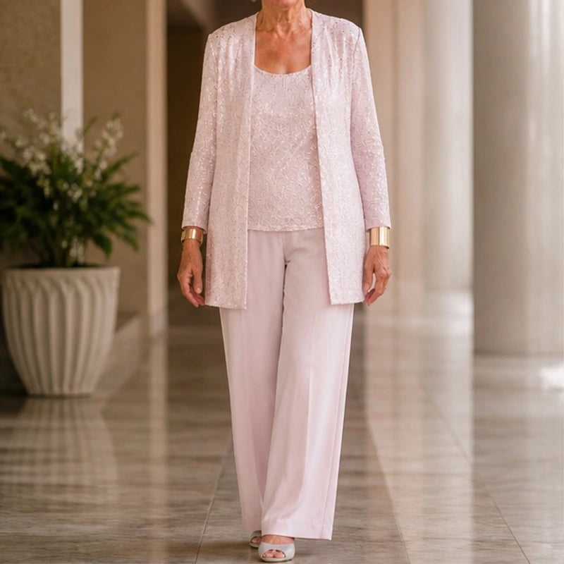 Octavia Sequined Wide-Leg Pant Set - Light Pink - Women's Clothing > Matching Sets > Three-Piece Pant Sets - Brondals - Image 1