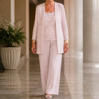 Octavia Sequined Wide-Leg Pant Set - Light Pink - Women's Clothing > Matching Sets > Three-Piece Pant Sets - Brondals - Image 1