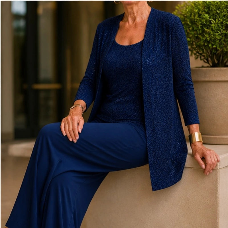Octavia Sequined Wide-Leg Pant Set - Navy Blue - Catalog Group: Clothing - Brondals - Image 2