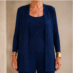 Octavia Sequined Wide-Leg Pant Set - Navy Blue - Women's Clothing > Matching Sets > Three-Piece Pant Sets - Brondals - Image 1