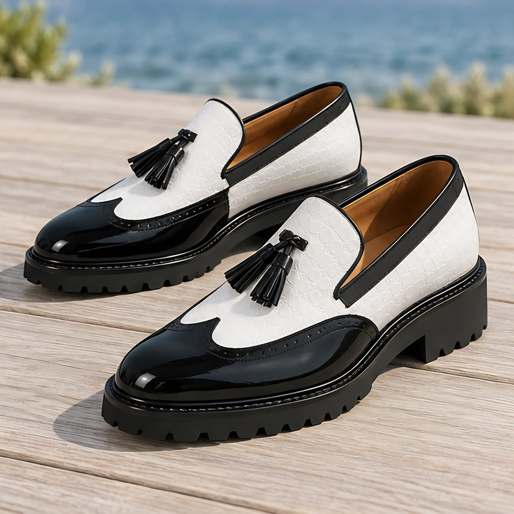 Ogden Men's Croc-Embossed Tassel Loafers - Ivory Jet - Men's Footwear > Loafers > Tassel Loafers - Brondals - Image 3