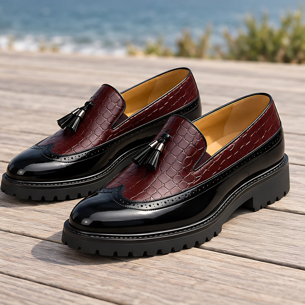 Ogden Men's Croc-Embossed Tassel Loafers - Crimson Noir - Men's Footwear > Loafers > Tassel Loafers - Brondals - Image 3
