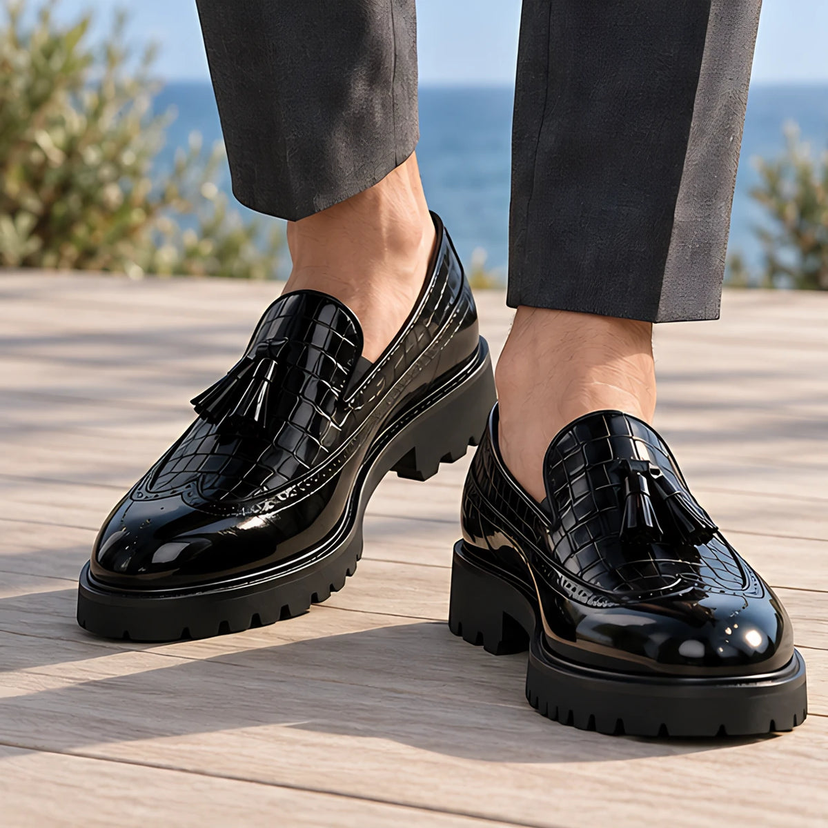Ogden Men's Croc-Embossed Tassel Loafers - Phantom Croc - Men's Footwear > Loafers > Tassel Loafers - Brondals - Image 1