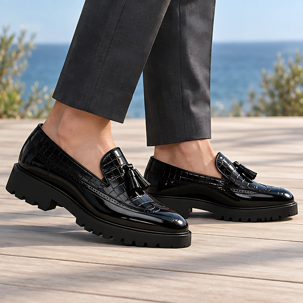 Ogden Men's Croc-Embossed Tassel Loafers - Phantom Croc - Shoes - Brondals - Image 2