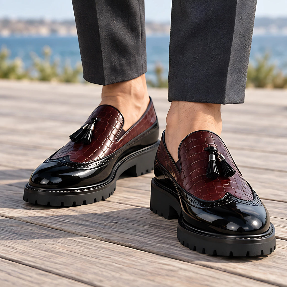 Ogden Men's Croc-Embossed Tassel Loafers - Crimson Noir - Men's Footwear > Loafers > Tassel Loafers - Brondals - Image 1