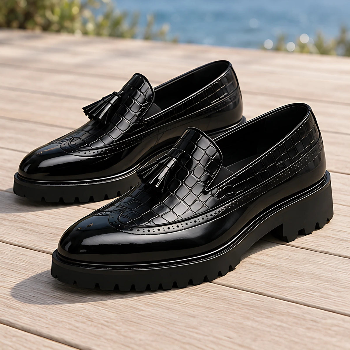 Ogden Men's Croc-Embossed Tassel Loafers - Phantom Croc - Men's Footwear > Loafers > Tassel Loafers - Brondals - Image 3