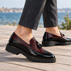 Ogden Men's Croc-Embossed Tassel Loafers - Crimson Noir - Shoes - Brondals - Image 2