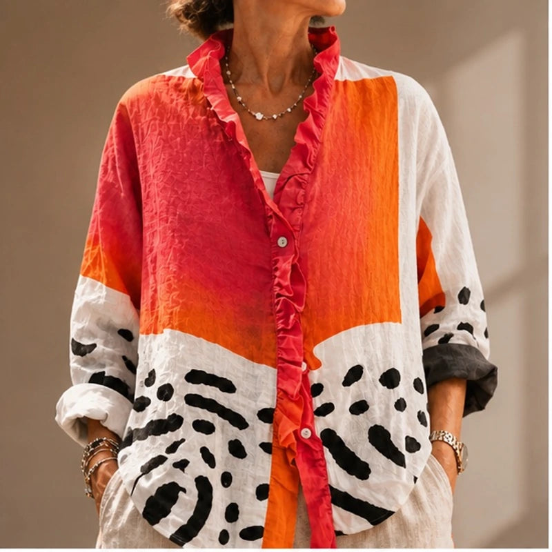 Oriana Oversized Shirt - Orange Pink Multi - Department: Women - Brondals - Image 3