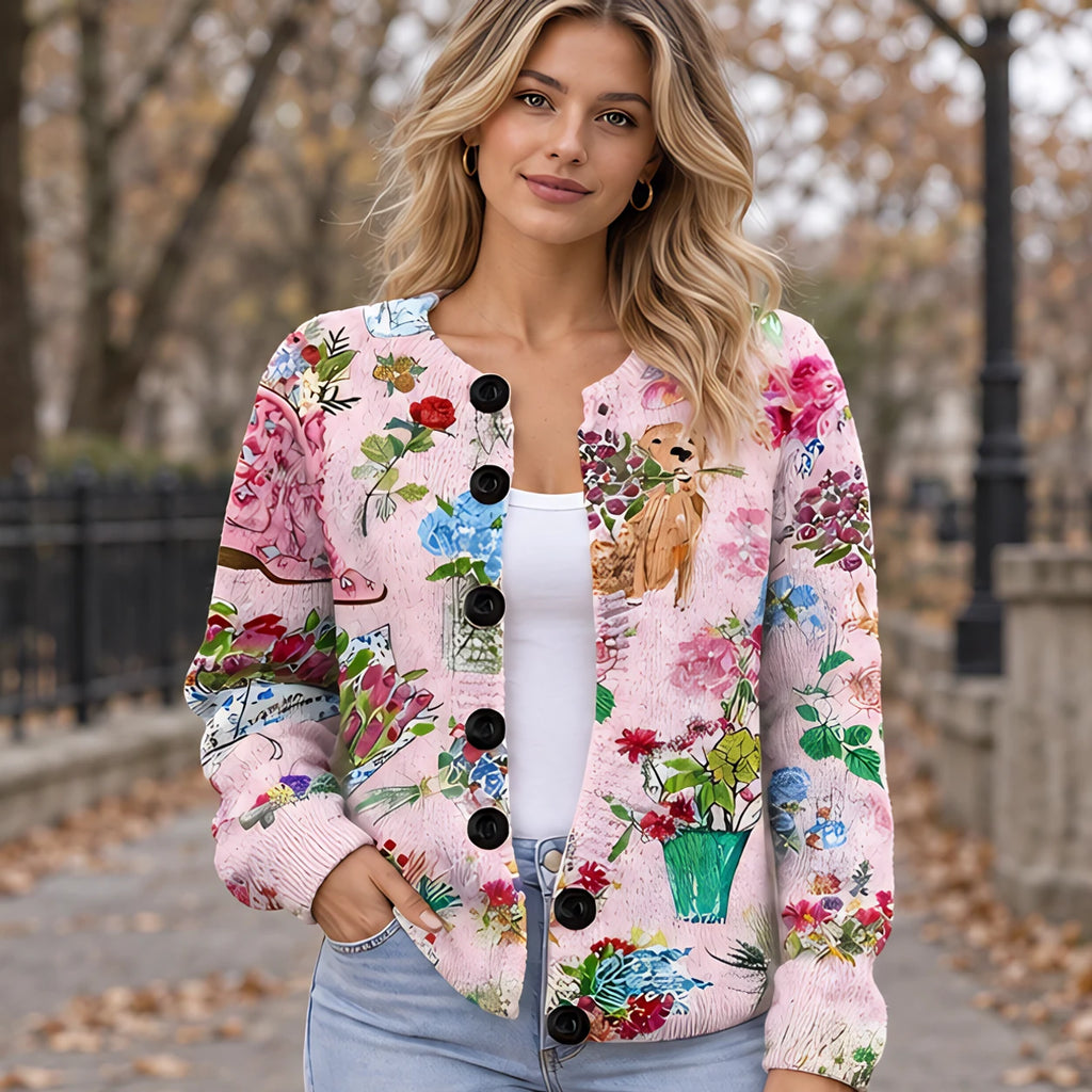 Ornella Women's Button Down Cardigan - A - Women's Clothing > Knitwear > Printed Cardigans - Brondals - Image 1