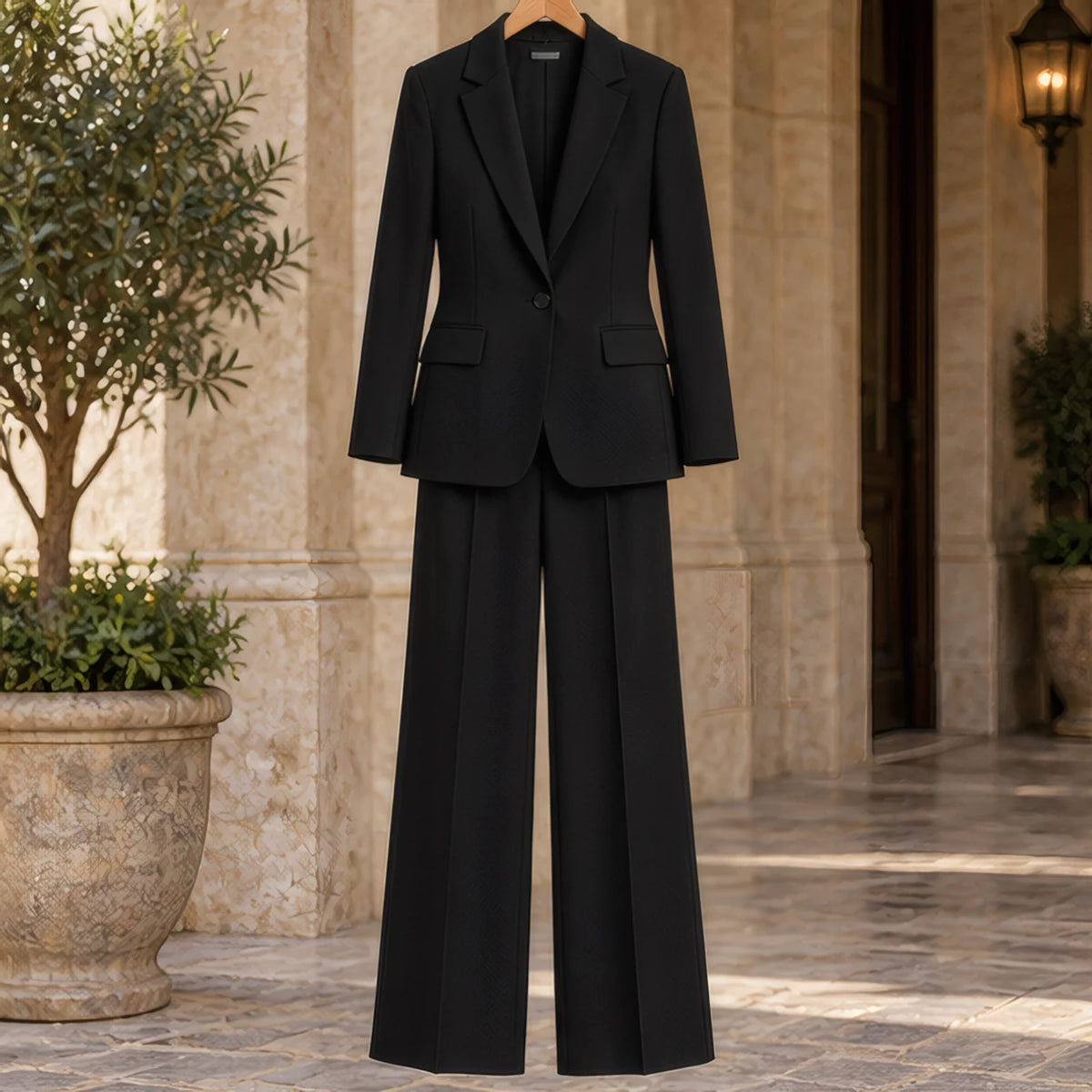 Orsola Women's Tailored Blazer & Wide-Leg Trousers Set - Black - colour:black - Brondals - Image 3