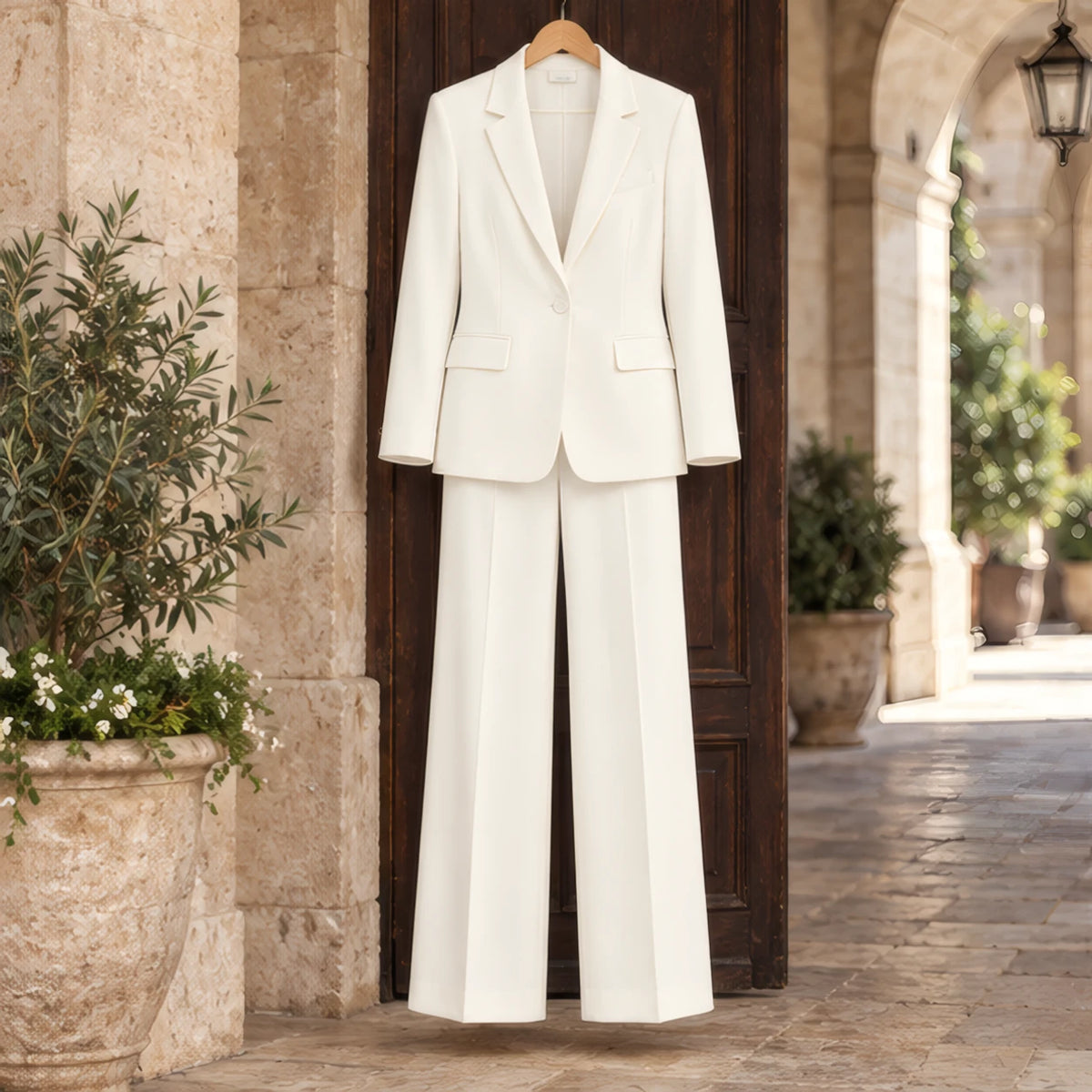 Orsola Women's Tailored Blazer & Wide-Leg Trousers Set - White - colour:black - Brondals - Image 3