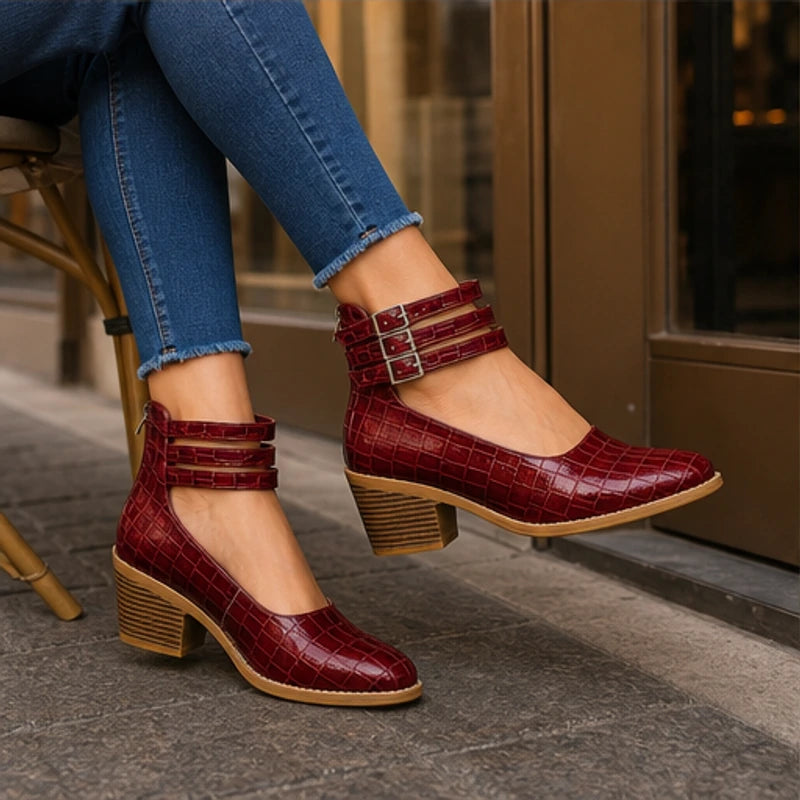 Orthinia Croc Heels - Burgundy - women's heels - Brondals - Image 2