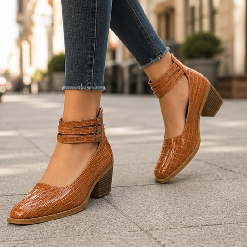 Orthinia Croc Heels - Rich Brown - Heels - Brondals - Image 1
