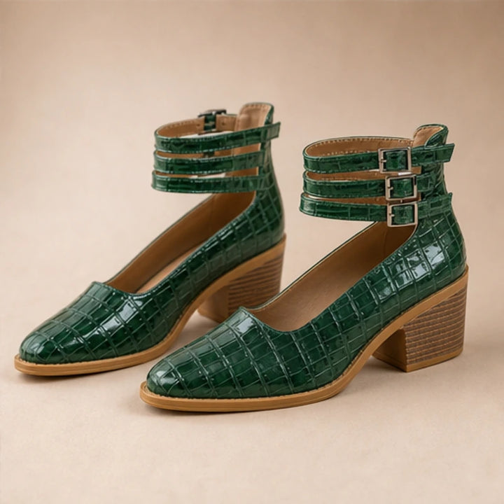 Orthinia Croc Heels - Emerald Green - ankle cuff heels - Brondals - Image 4
