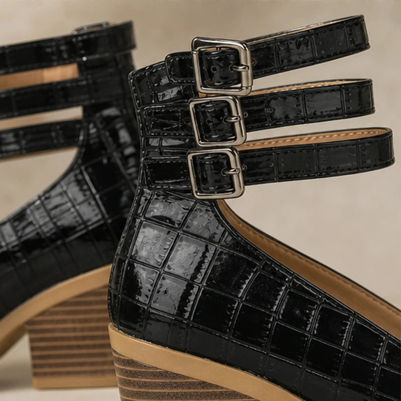Orthinia Croc Heels - Deep Black - ankle cuff heels - Brondals - Image 4