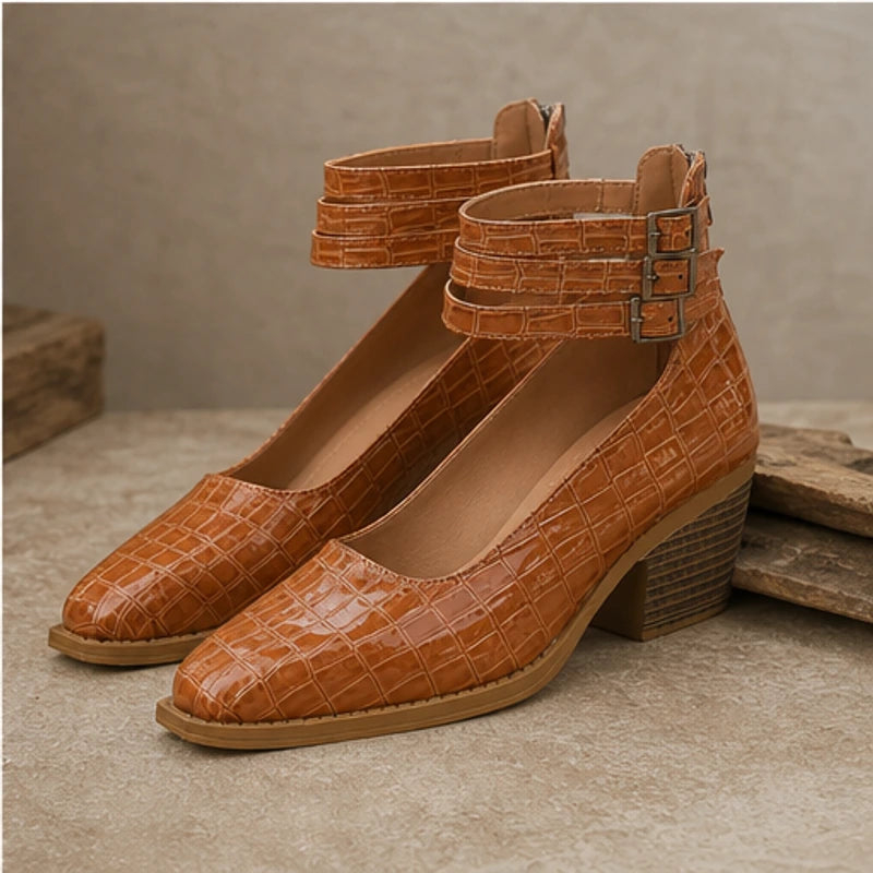 Orthinia Croc Heels - Rich Brown - ankle cuff heels - Brondals - Image 4