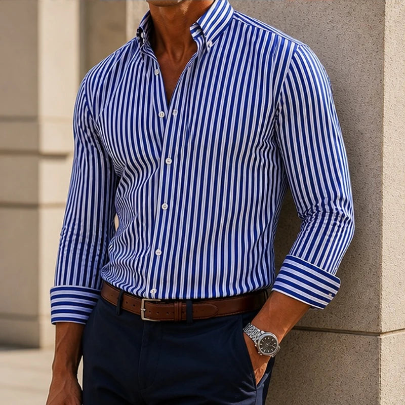 Osborne Stripe Button Shirt - Blue - men's shirt - Brondals - Image 2
